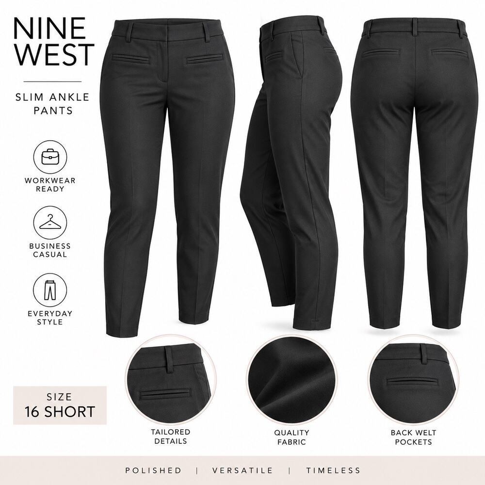 Nine West Women’s Slim Ankle Pants Size 16 Short Black Dress Pants